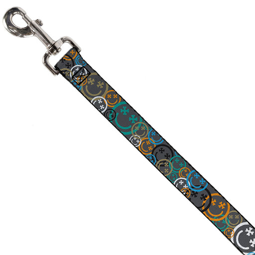 Dog Leash - Smiley Face Crossbones Stacked Gray/Multi Color Dog Leashes Buckle-Down   