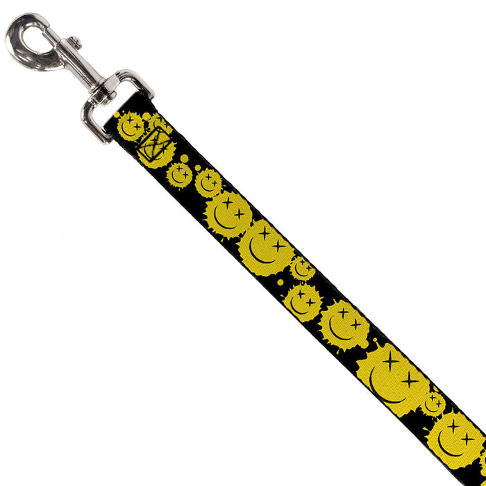 Dog Leash - Smiley Face Splatter Scattered Black/Yellow Dog Leashes Buckle-Down   