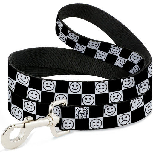 Dog Leash - Smiley Sad Face Checker Black/White Dog Leashes Buckle-Down   