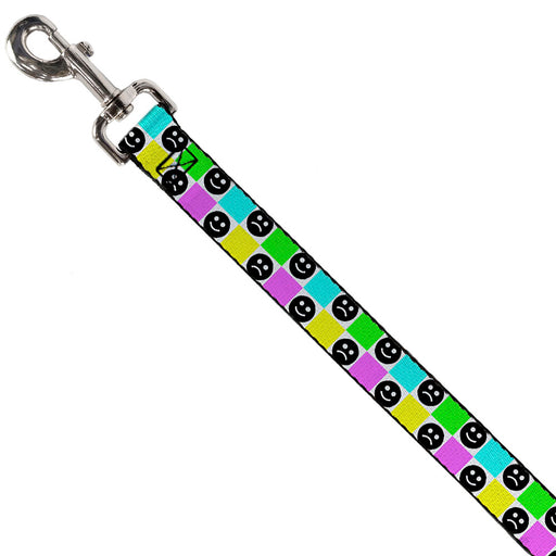 Dog Leash - Smiley Sad Face Checker Multi Color/White Dog Leashes Buckle-Down   