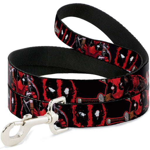 Dog Leash - Deadpool 2-Action Poses/Splatter Logo Black/Red/White Dog Leashes Marvel Comics   