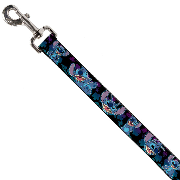 Dog Leash - Stitch 2-Expressions/2-Poses Tropical Flora Black/Purple-Blue Fade Dog Leashes Disney   