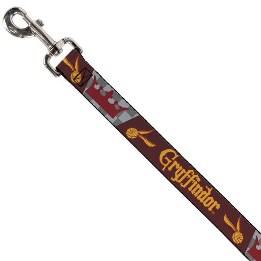 Dog Leash - Harry Potter GRYFFINDOR/Quiditch Ball/Crown Burgundy Red/Golds/Grays Dog Leashes Warner Bros.   