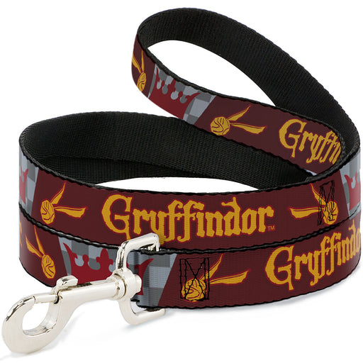 Dog Leash - Harry Potter GRYFFINDOR/Quiditch Ball/Crown Burgundy Red/Golds/Grays Dog Leashes Warner Bros.   