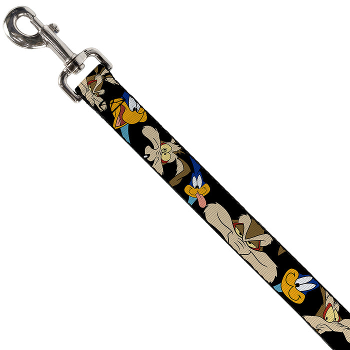 Dog Leash - Road Runner/Wile E. Coyote Expressions CLOSE-UP Black Dog Leashes Looney Tunes   