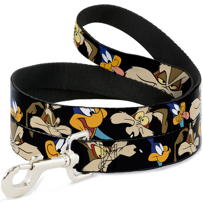 Dog Leash - Road Runner/Wile E. Coyote Expressions CLOSE-UP Black Dog Leashes Looney Tunes   