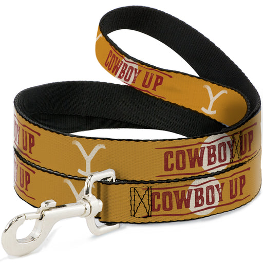 Dog Leash - Yellowstone Y Logo COWBOY UP Text Yellow/Red/White Dog Leashes Paramount Network   