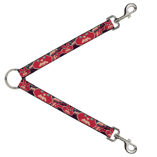 Dog Leash Splitter - Angry Bunnies CLOSE-UP Purple/Red/Blue Dog Leash Splitters Buckle-Down   