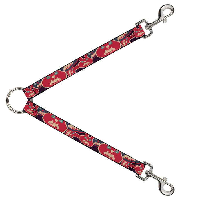 Dog Leash Splitter - Angry Bunnies CLOSE-UP Purple/Red/Blue Dog Leash Splitters Buckle-Down   