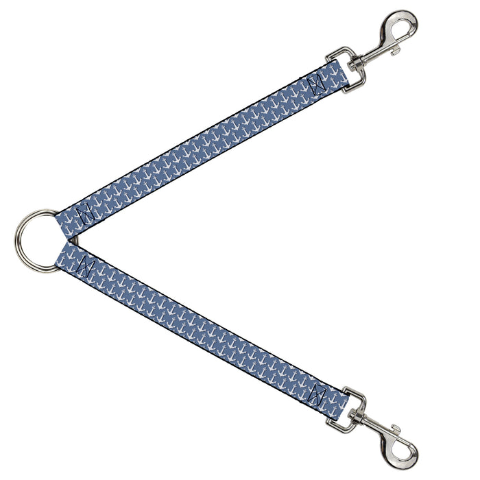 Dog Leash Splitter - Anchor2 Monogram Baby Blue/Navy/White Dog Leash Splitters Buckle-Down   