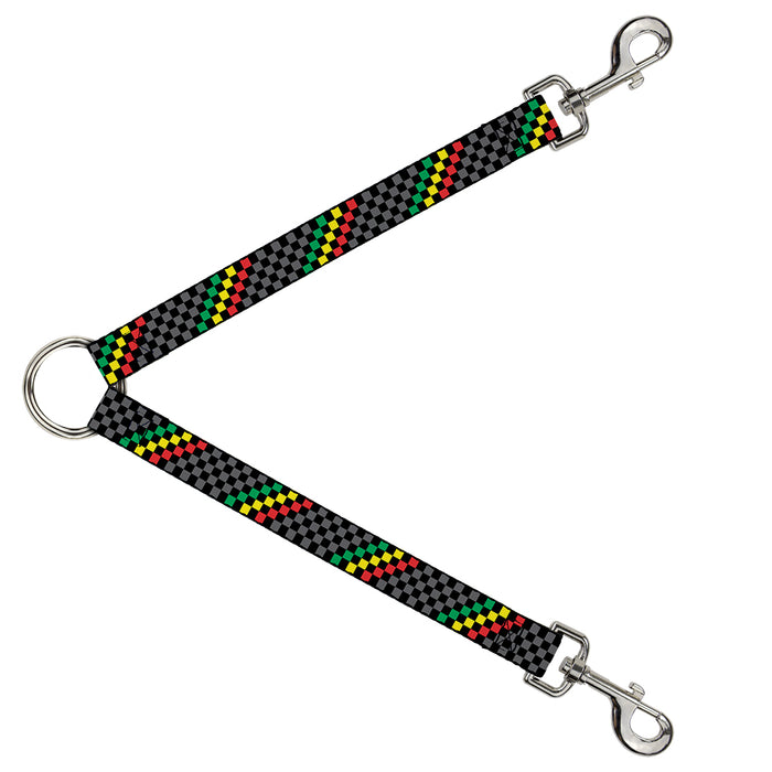 Dog Leash Splitter - Checker Stripe Black/Gray/Rasta Dog Leash Splitters Buckle-Down   