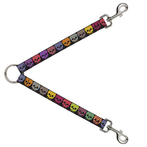 Dog Leash Splitter - Checker & Stripe Skulls Black/Multi Neon Dog Leash Splitters Buckle-Down   