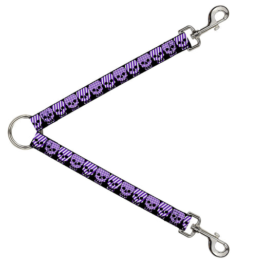 Dog Leash Splitter - Checker & Stripe Skulls Black/White/Purple Dog Leash Splitters Buckle-Down   