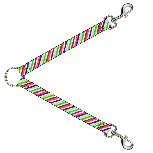 Dog Leash Splitter - Diagonal Stripes White/Multi Neon Dog Leash Splitters Buckle-Down   