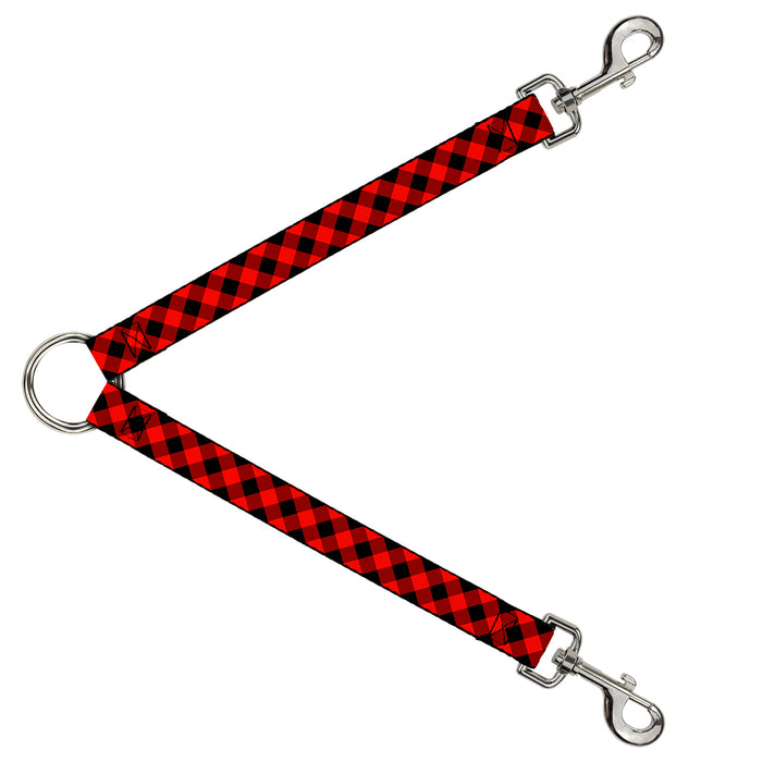 Dog Leash Splitter - Diagonal Buffalo Plaid Black/Red Dog Leash Splitters Buckle-Down   