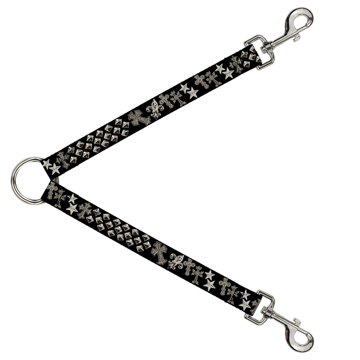 Dog Leash Splitter - Elegant Crosses/Stars/Studs Black/Grays Dog Leash Splitters Buckle-Down   