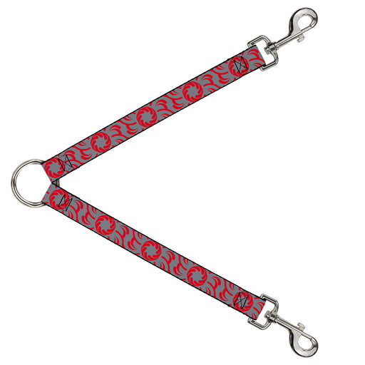 Dog Leash Splitter - Floral Pinwheel CLOSE-UP Gray/Red Dog Leash Splitters Buckle-Down   