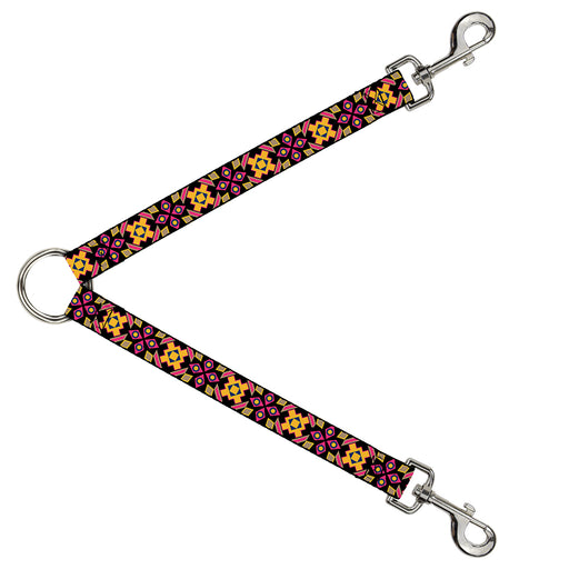 Dog Leash Splitter - Geometric Sunburst Black/Pink/Yellow/Blue Dog Leash Splitters Buckle-Down   