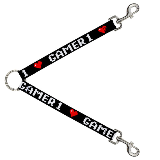 Dog Leash Splitter - GAMER 1/Heart 8-Bit Black/White/Red Dog Leash Splitters Buckle-Down   