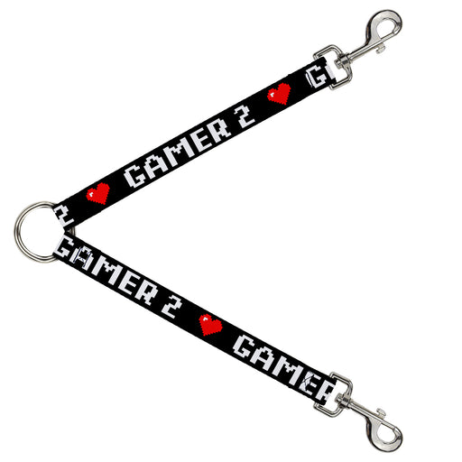 Dog Leash Splitter - GAMER 2/Heart 8-Bit Black/White/Red Dog Leash Splitters Buckle-Down   