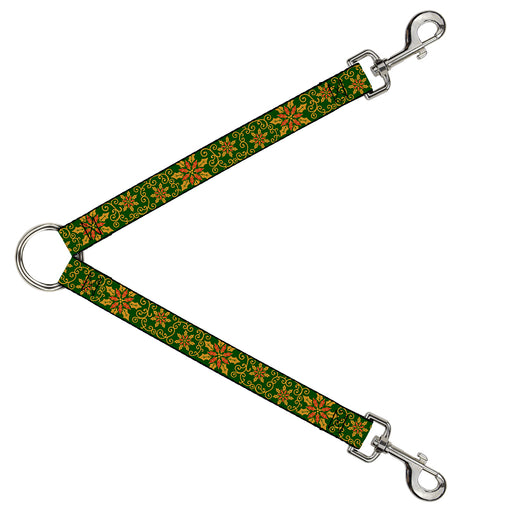 Dog Leash Splitter - Holiday Holly Green/Gold/Red Dog Leash Splitters Buckle-Down   