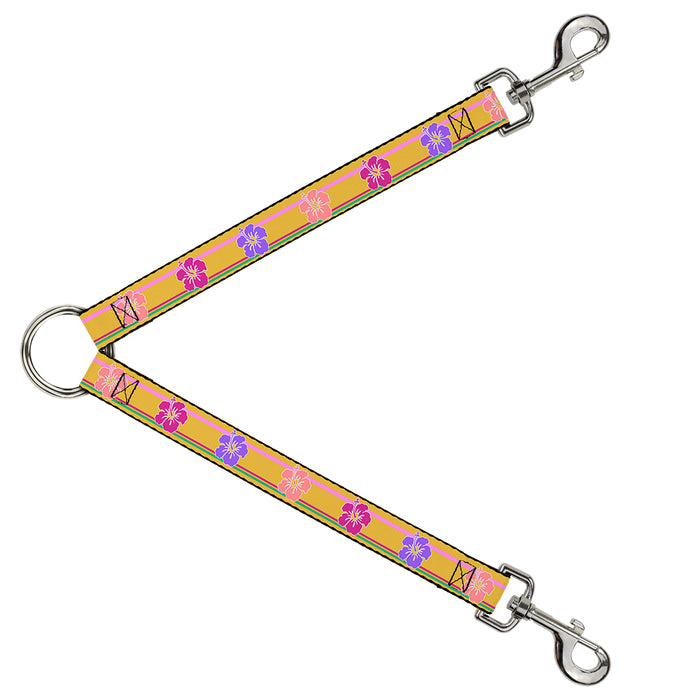 Dog Leash Splitter - Hibiscus w/Stripes Gold/Multi Pastel Dog Leash Splitters Buckle-Down   