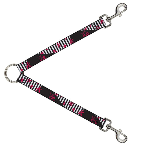 Dog Leash Splitter - Love Me w Sketch Stars & Stripes Black White Fuchsia Dog Leash Splitters Buckle-Down   