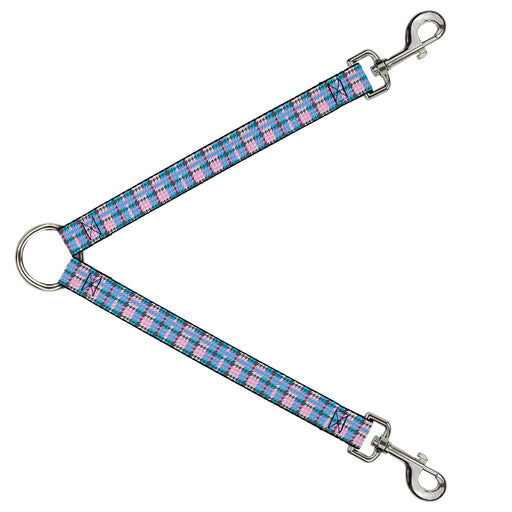 Dog Leash Splitter - Mini Houndstooth Gray/Baby Blue/Pink Dog Leash Splitters Buckle-Down   