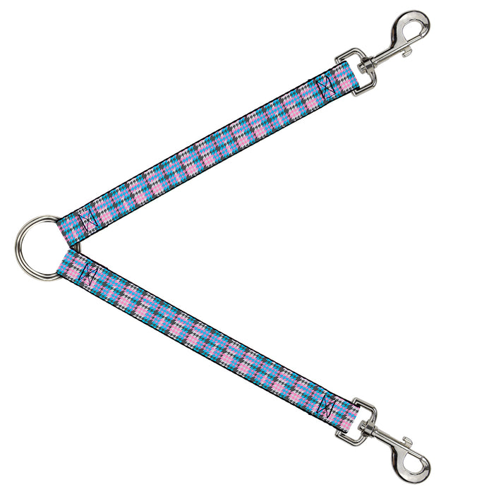 Dog Leash Splitter - Mini Houndstooth Gray/Baby Blue/Pink Dog Leash Splitters Buckle-Down   
