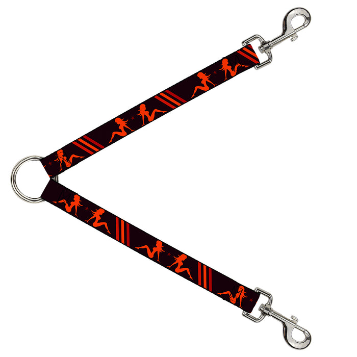 Dog Leash Splitter - Mud Flap Girls w/Stripes Black/Red/Orange Dog Leash Splitters Buckle-Down   