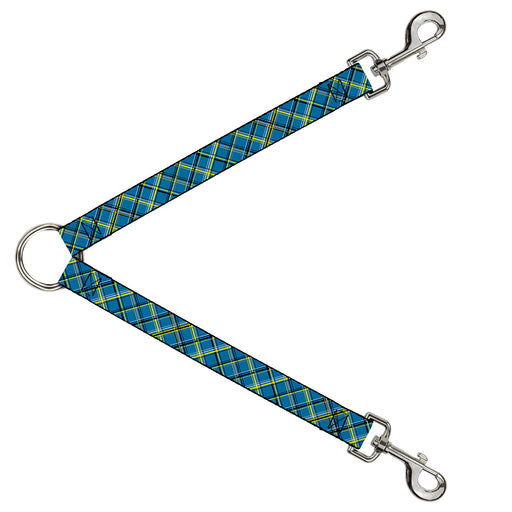 Dog Leash Splitter - Plaid Turquoise/Yellow/Black/Gray Dog Leash Splitters Buckle-Down   
