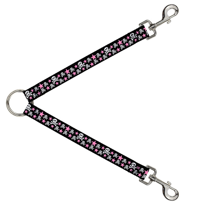 Dog Leash Splitter - Skulls & Stars Black/White/Pink Dog Leash Splitters Buckle-Down   