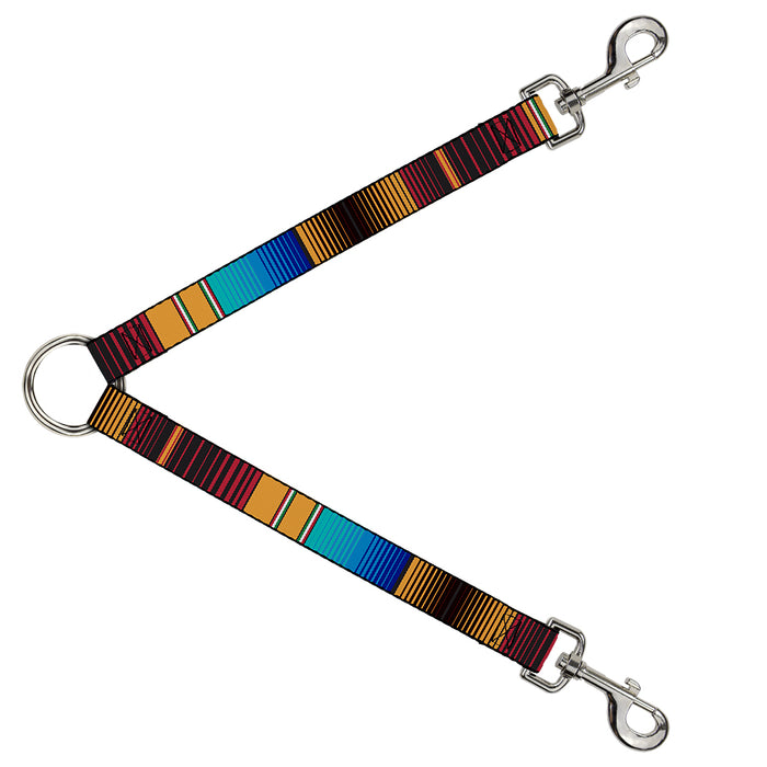 Dog Leash Splitter - Zarape6 Vertical Stripe Gold/Blues/Black/Red Dog Leash Splitters Buckle-Down   
