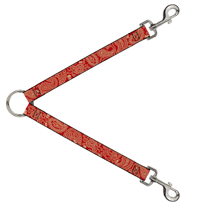 Dog Leash Splitter - Bandana/Skulls Scarlet Red/Gold Dog Leash Splitters Buckle-Down   