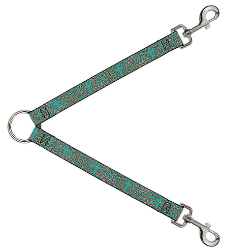 Dog Leash Splitter - Cross Repeat Leopard Turquoise/Pink Dog Leash Splitters Buckle-Down   