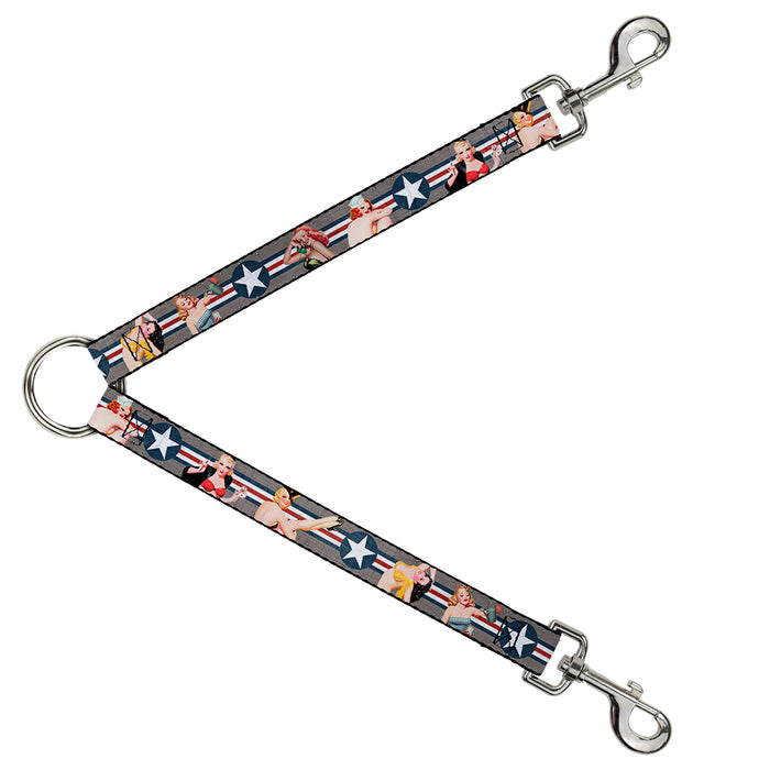 Dog Leash Splitter - Pin Up Girl Poses CLOSE-UP Star & Stripes Gray/Blue/White/Red Dog Leash Splitters Buckle-Down   