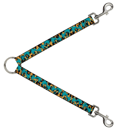 Dog Leash Splitter - Palm Tree Silhouette Leopard Brown/Turquoise Dog Leash Splitters Buckle-Down   