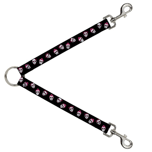 Dog Leash Splitter - Staggered Sugar Skulls Black/Pink/White Dog Leash Splitters Buckle-Down   