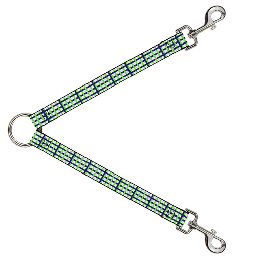 Dog Leash Splitter - Basketweave Plaid White/Navy/Bright Green Dog Leash Splitters Buckle-Down   