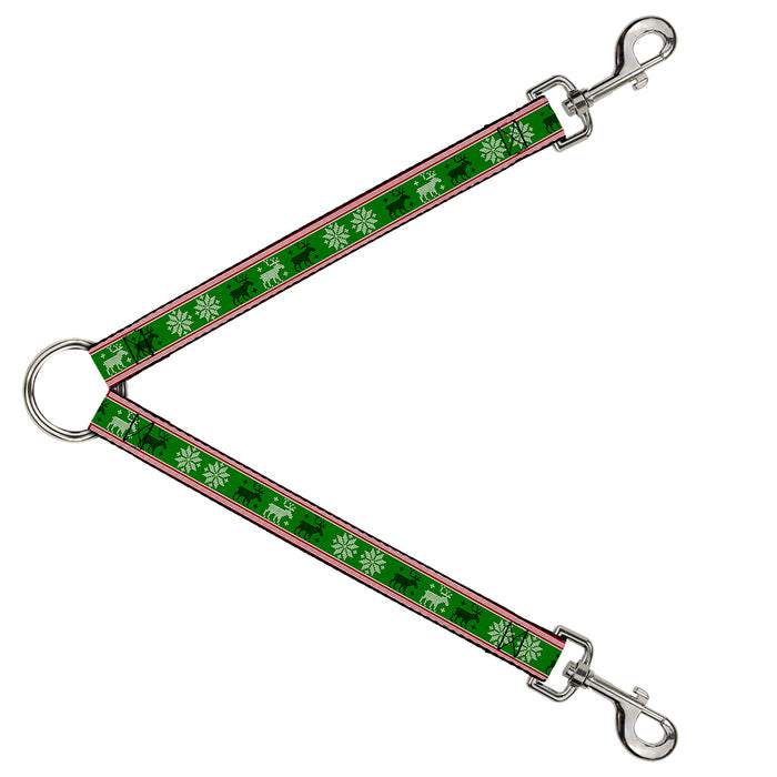 Dog Leash Splitter - Christmas Stitch Moose/Snowflakes Red/Green Dog Leash Splitters Buckle-Down   