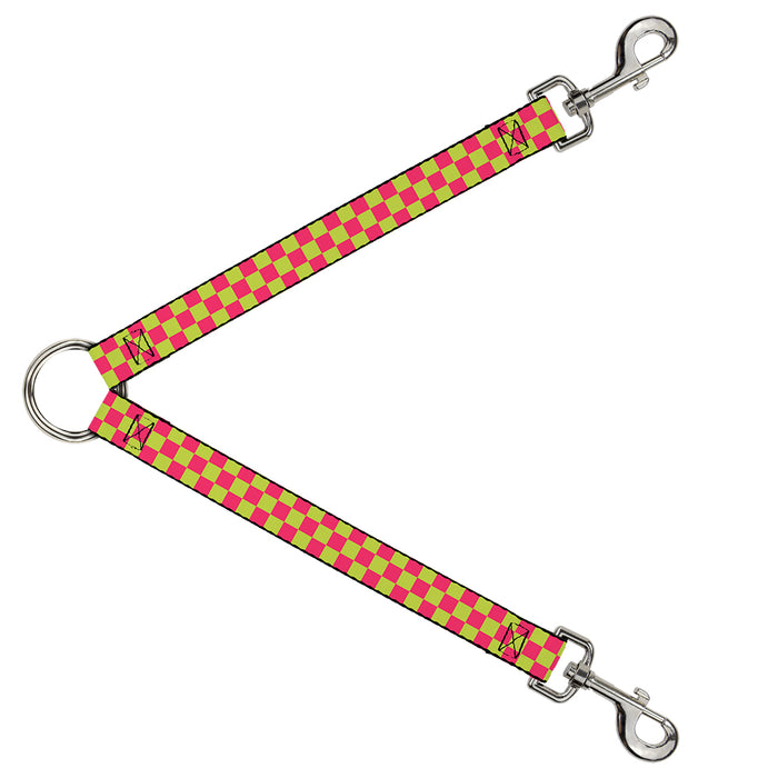 Dog Leash Splitter - Checker Fluoresecent Pink/Yellow Dog Leash Splitters Buckle-Down   