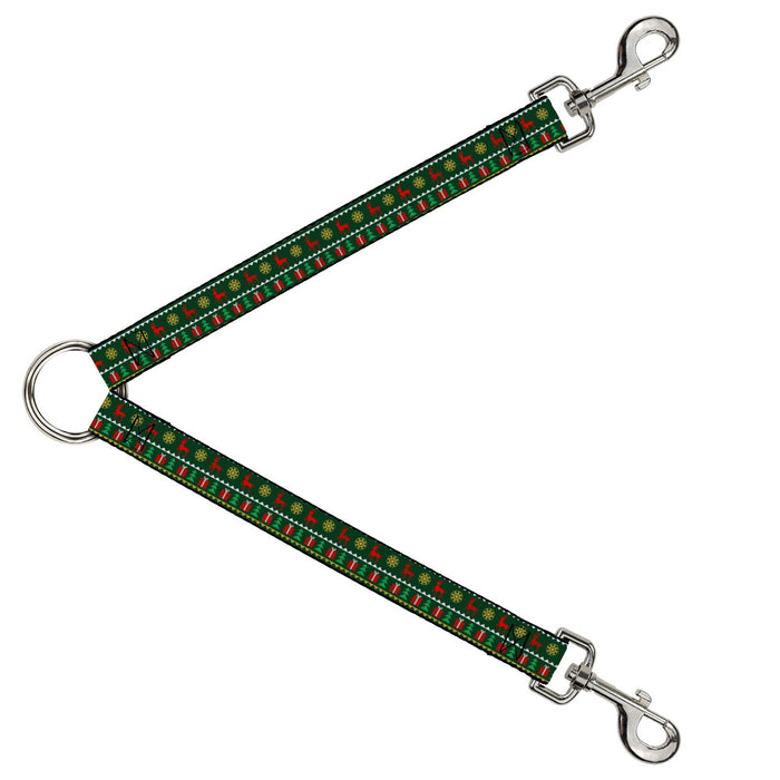 Dog Leash Splitter - Christmas Sweater Stitch Green/White/Gold/Red Dog Leash Splitters Buckle-Down   