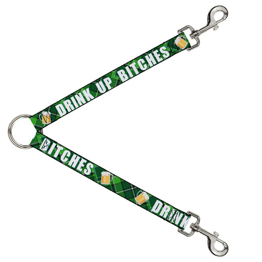 Dog Leash Splitter - St. Pat's DRINK UP BITCHES/Beer Mugs/Stacked Shamrocks Greens/White/Gold Dog Leash Splitters Buckle-Down   
