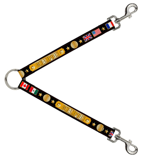 Dog Leash Splitter - CHAMPION Belt/Flags/Stars Black/Golds Dog Leash Splitters Buckle-Down   