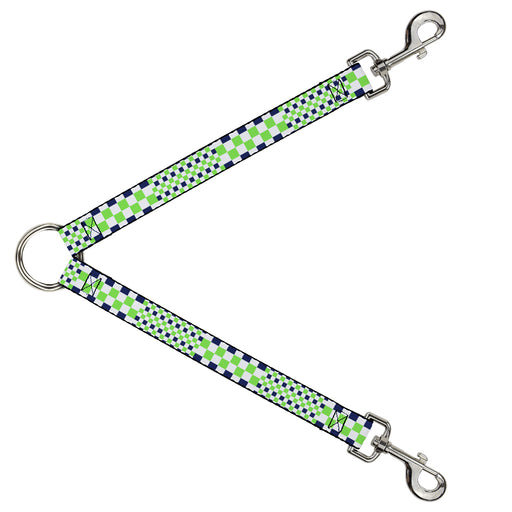 Dog Leash Splitter - Checker Blocks White/Navy/Neon Green Dog Leash Splitters Buckle-Down   