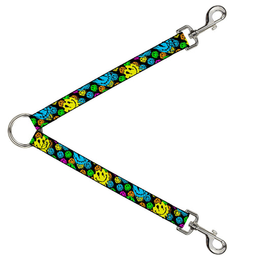 Dog Leash Splitter - Smiley Faces Melted Stacked Black Multi Neon Dog Leash Splitters Buckle-Down   