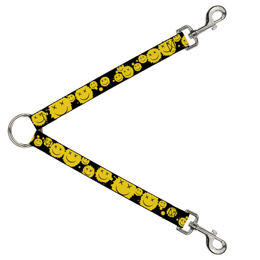 Dog Leash Splitter - Smiley Face Splatter Scattered Black/Yellow Dog Leash Splitters Buckle-Down   
