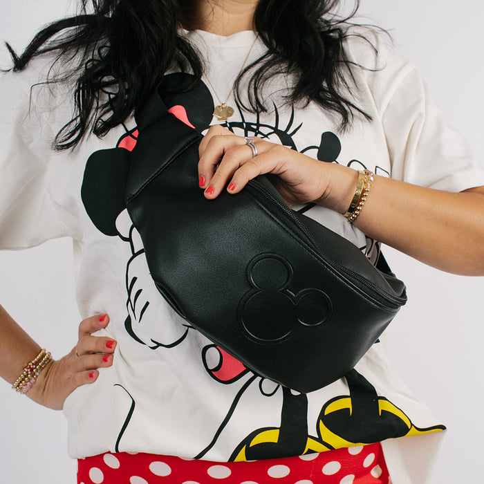 Fanny Pack - Embossed Black PU - Mickey Mouse Head Centered Fanny Packs Disney   