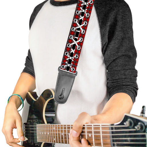 Guitar Strap - Corset Lace Up Red Plaid/Black Guitar Straps Buckle-Down   