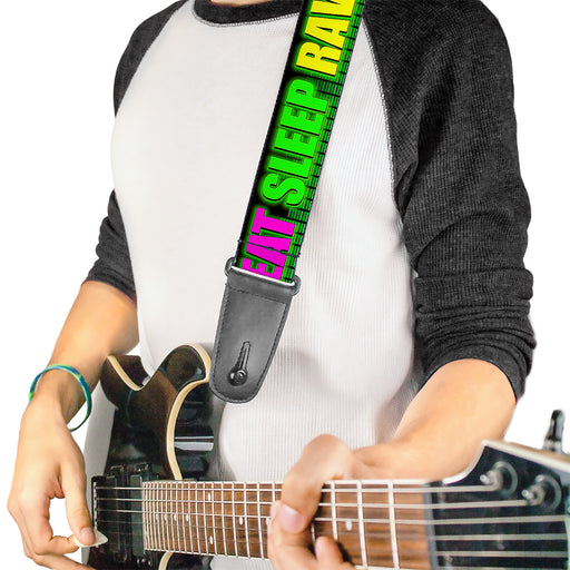 Guitar Strap - EAT SLEEP RAVE REPEAT Black/Multi Neon Guitar Straps Buckle-Down   